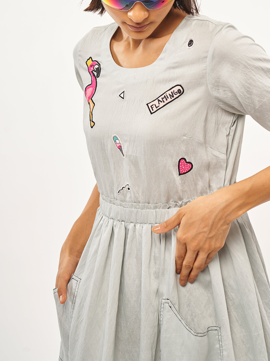 Flamingo Print Flared Dress - ARH458