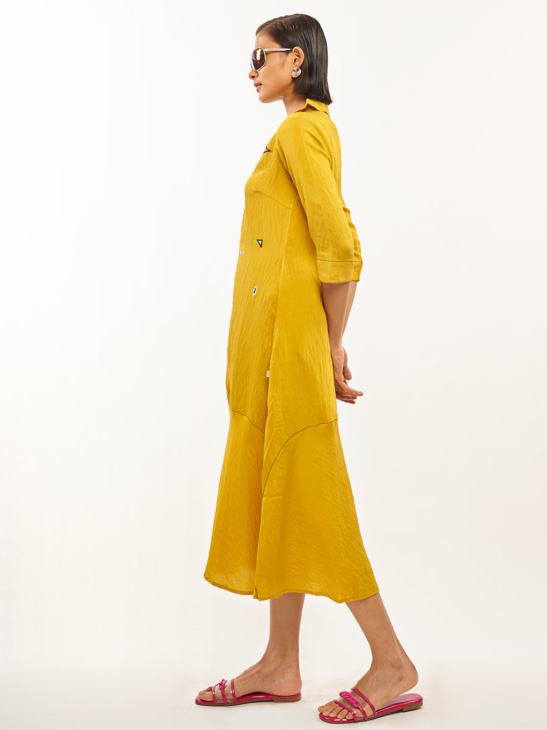 Arhaa Yellow Shirt Midi Dress - ARH474