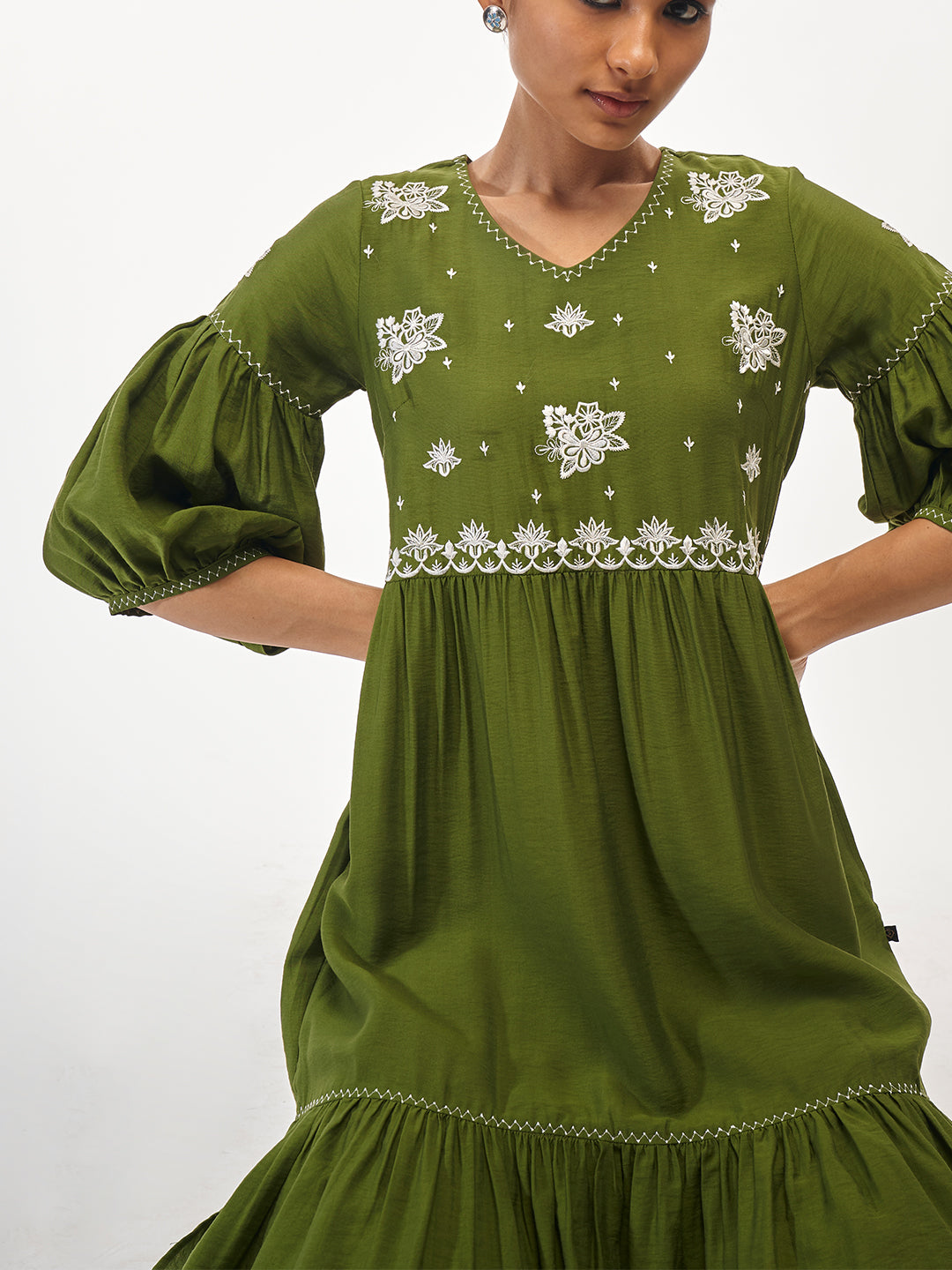 Embroidered Frilled Tiered Dress - ARH532