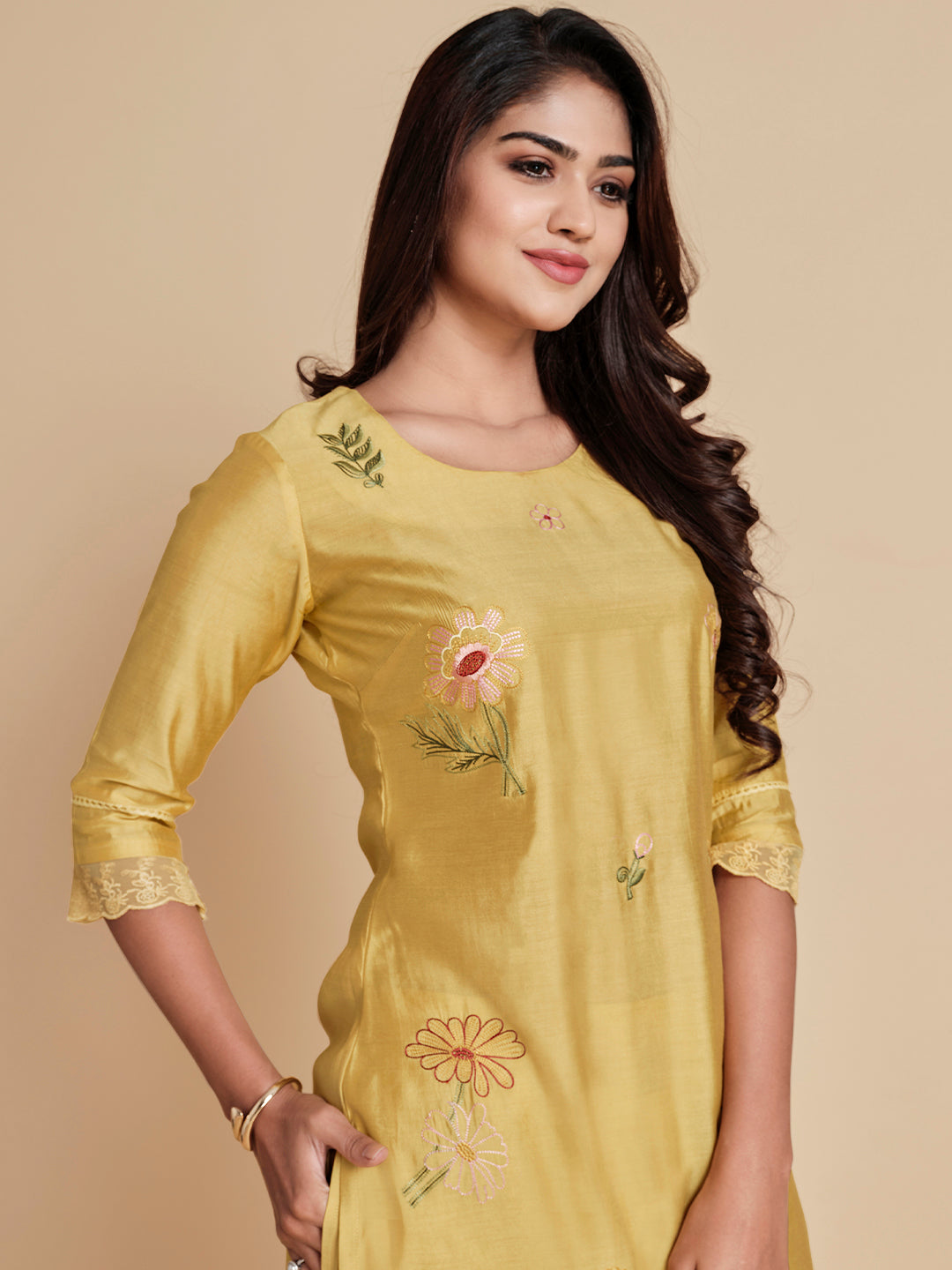Embroidered Kurta, Trouser And Dupatta Set - ARH533