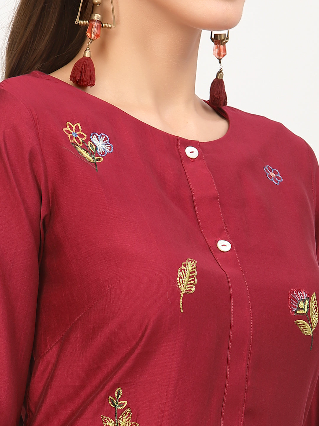 Floral Embroidered Kurta With Trouser & Dupatta Set - ARH603