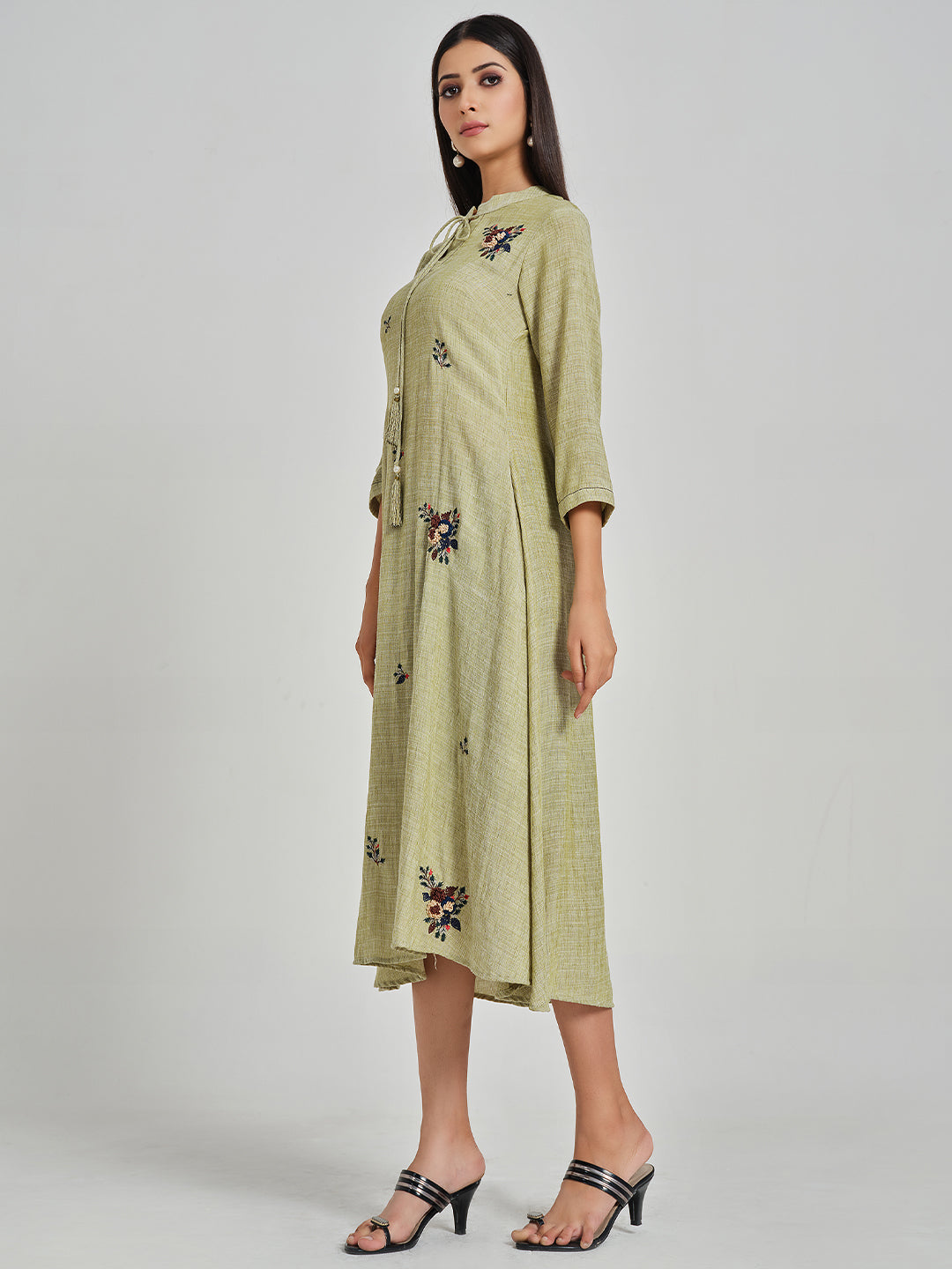Pista Embroidered Tie Up Neck Dress - ARH695