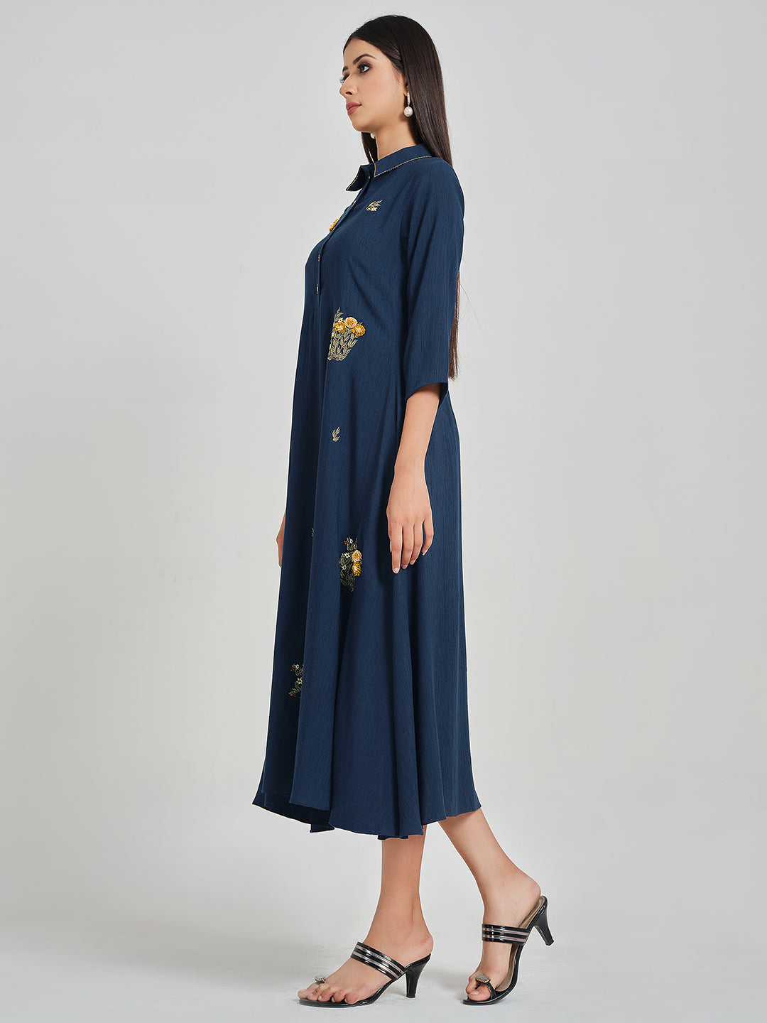 Embroidered Flared Shirt Dress - ARH696