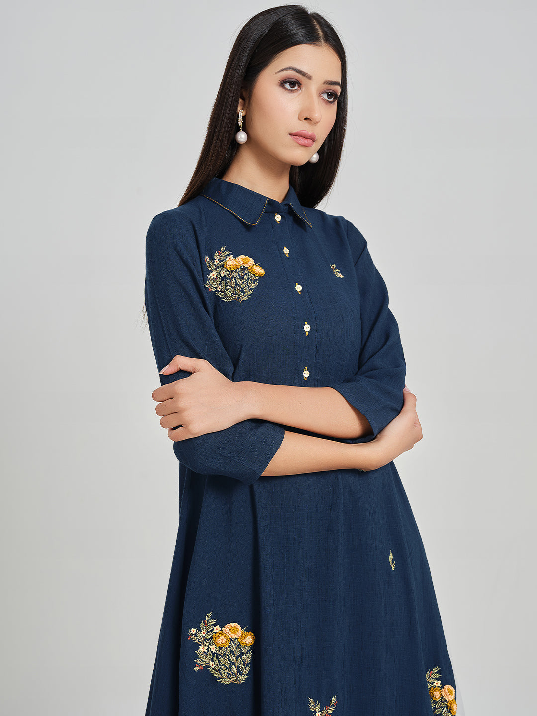 Embroidered Flared Shirt Dress - ARH696