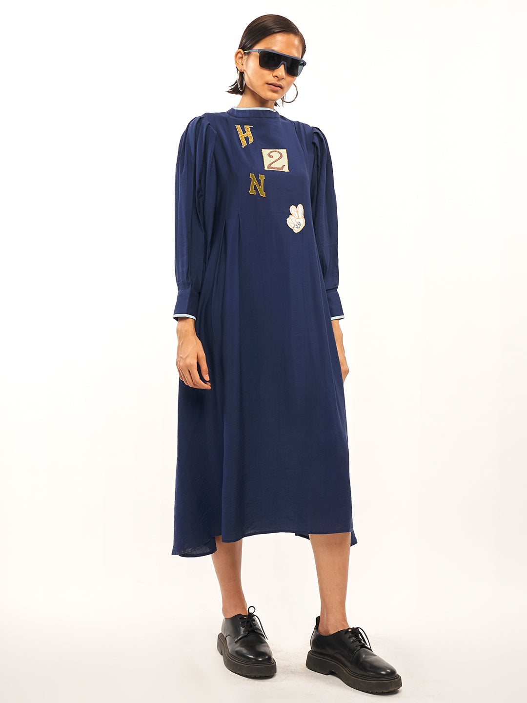 Mandarin Neck Flared Patch Work Dress - ARH699
