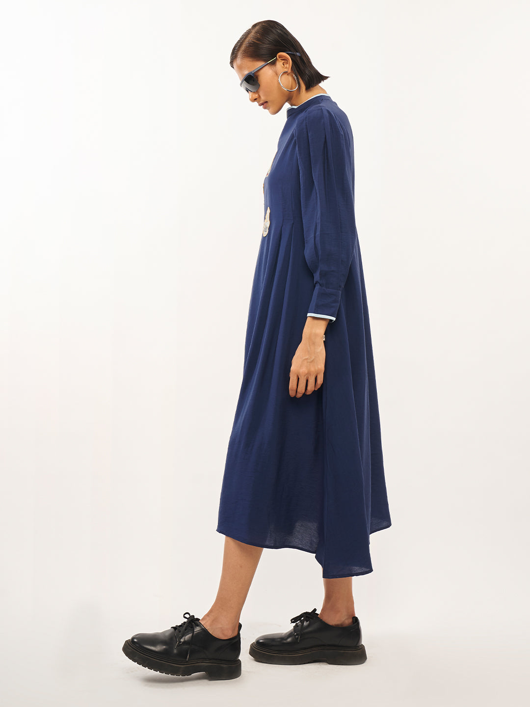 Mandarin Neck Flared Patch Work Dress - ARH699