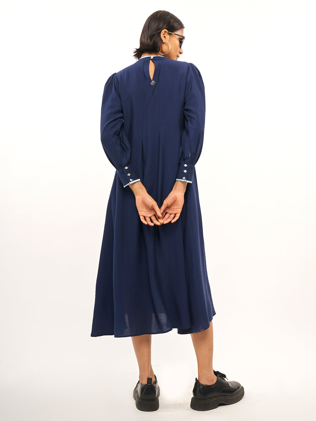 Mandarin Neck Flared Patch Work Dress - ARH699