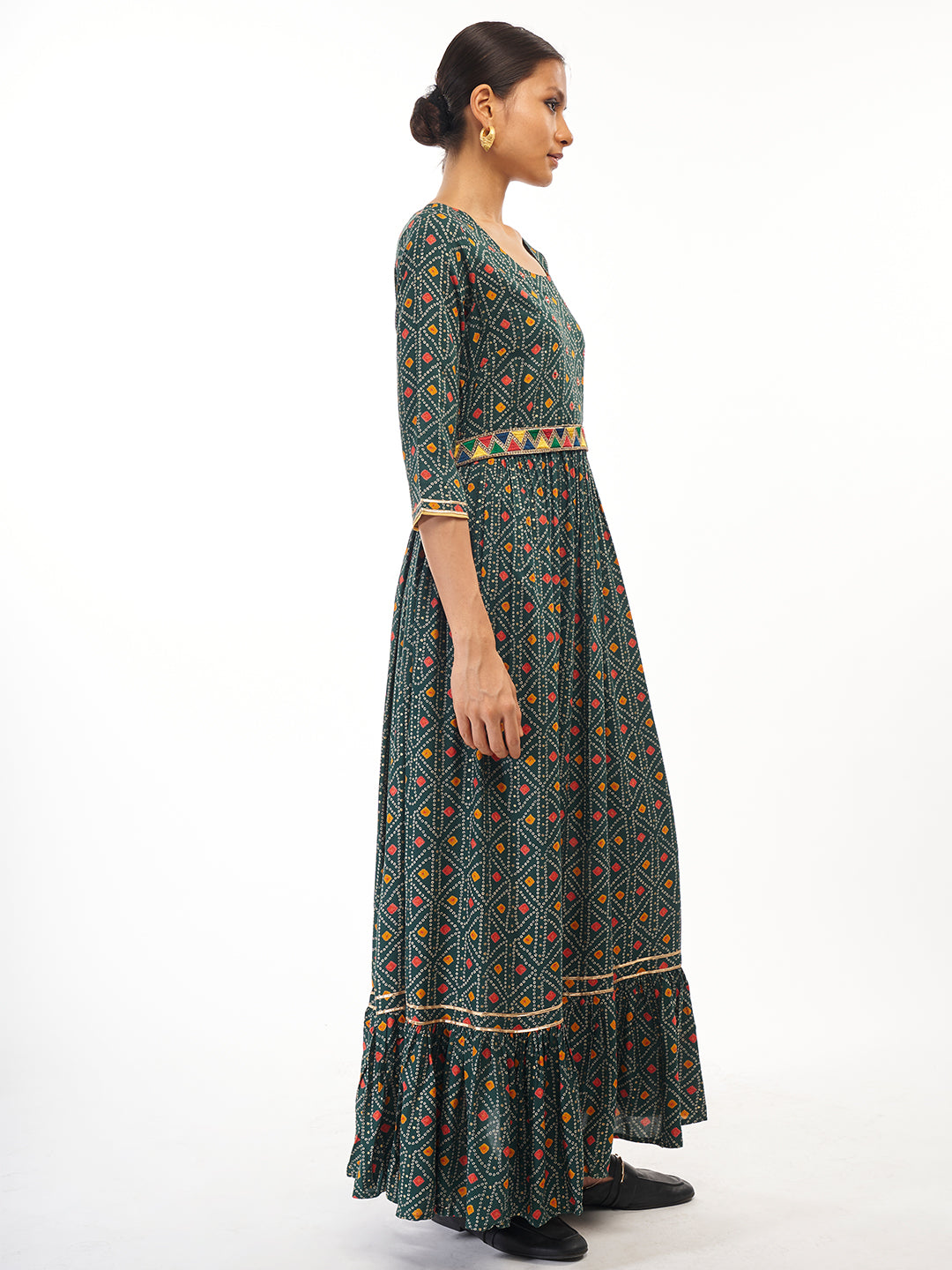 Bandhani Print Tie Up Dress - ARH702GN