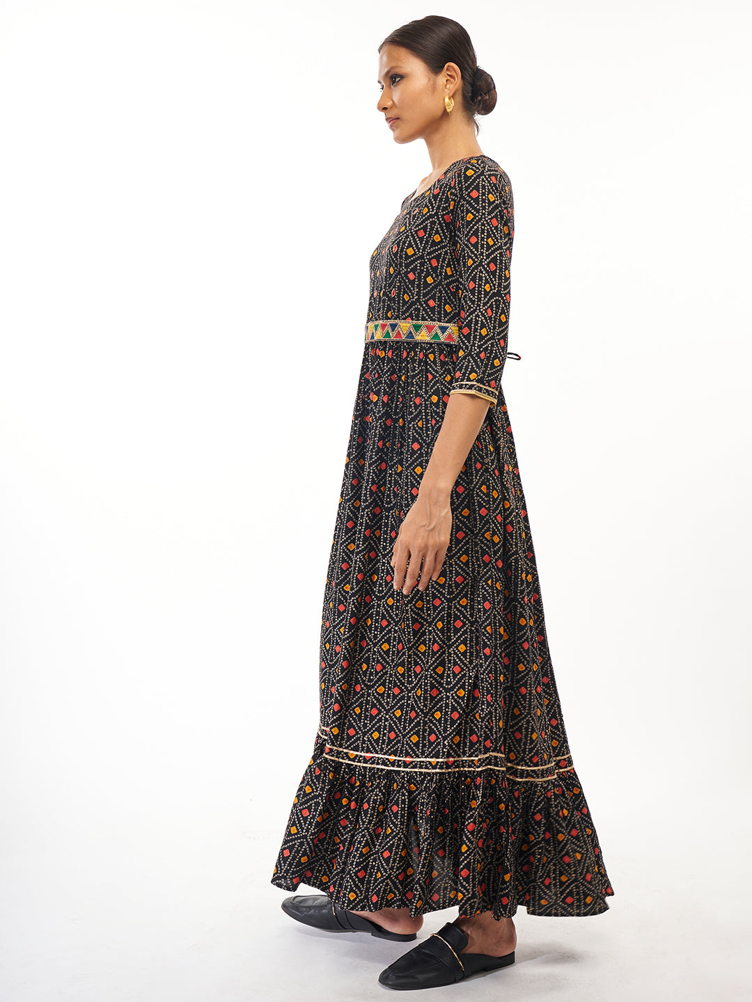 Bandhani Print Tie Up Dress - ARH702GY