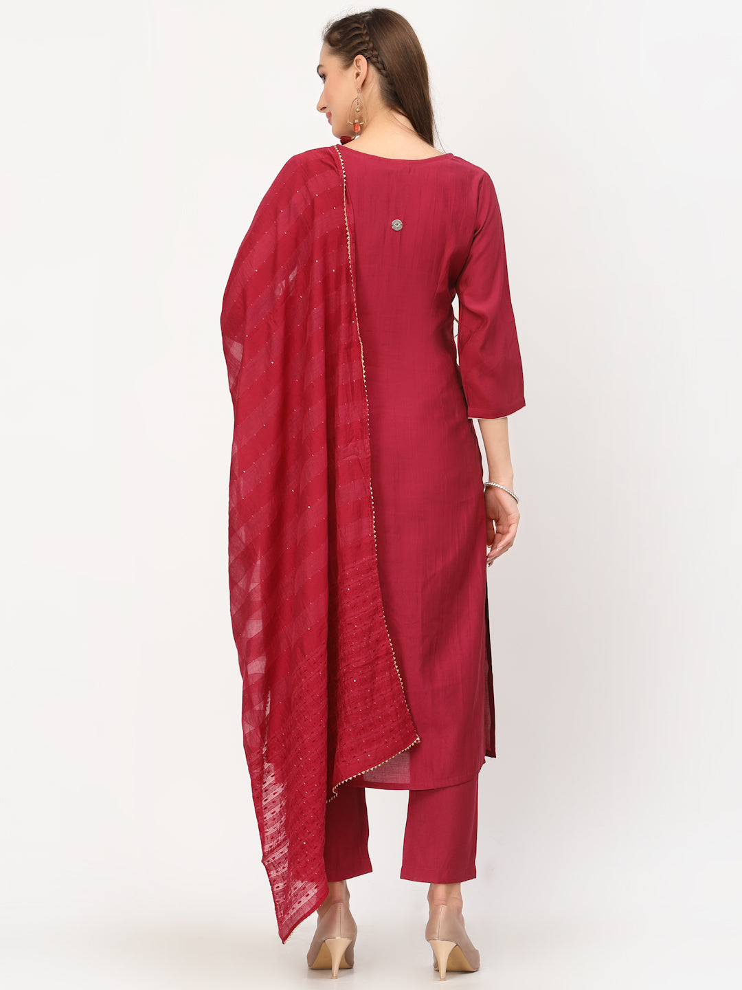 Floral Embroidered Straight Kurta With Trouser & Dupatta Set - ARH704
