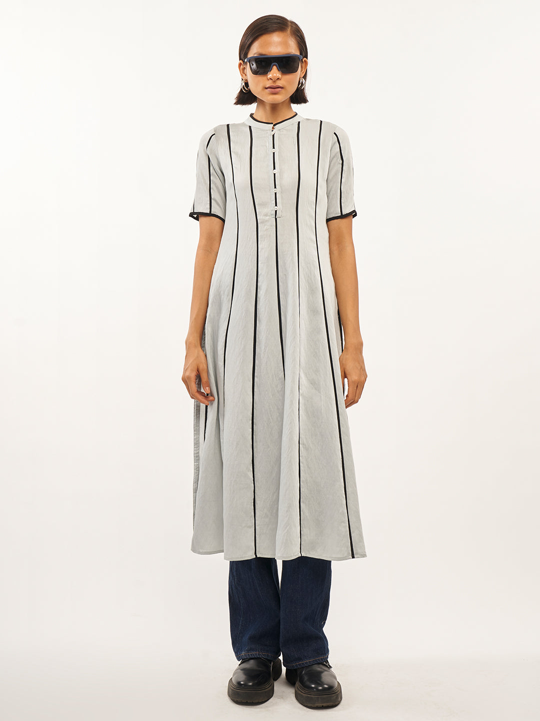 Striped Printed Kurta With Mock Buttons - ARH737