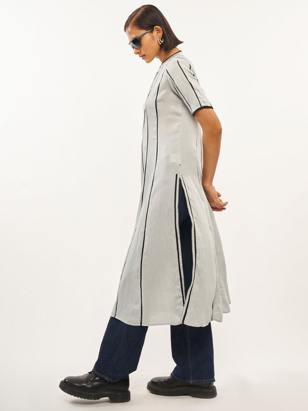 Striped Printed Kurta With Mock Buttons - ARH737