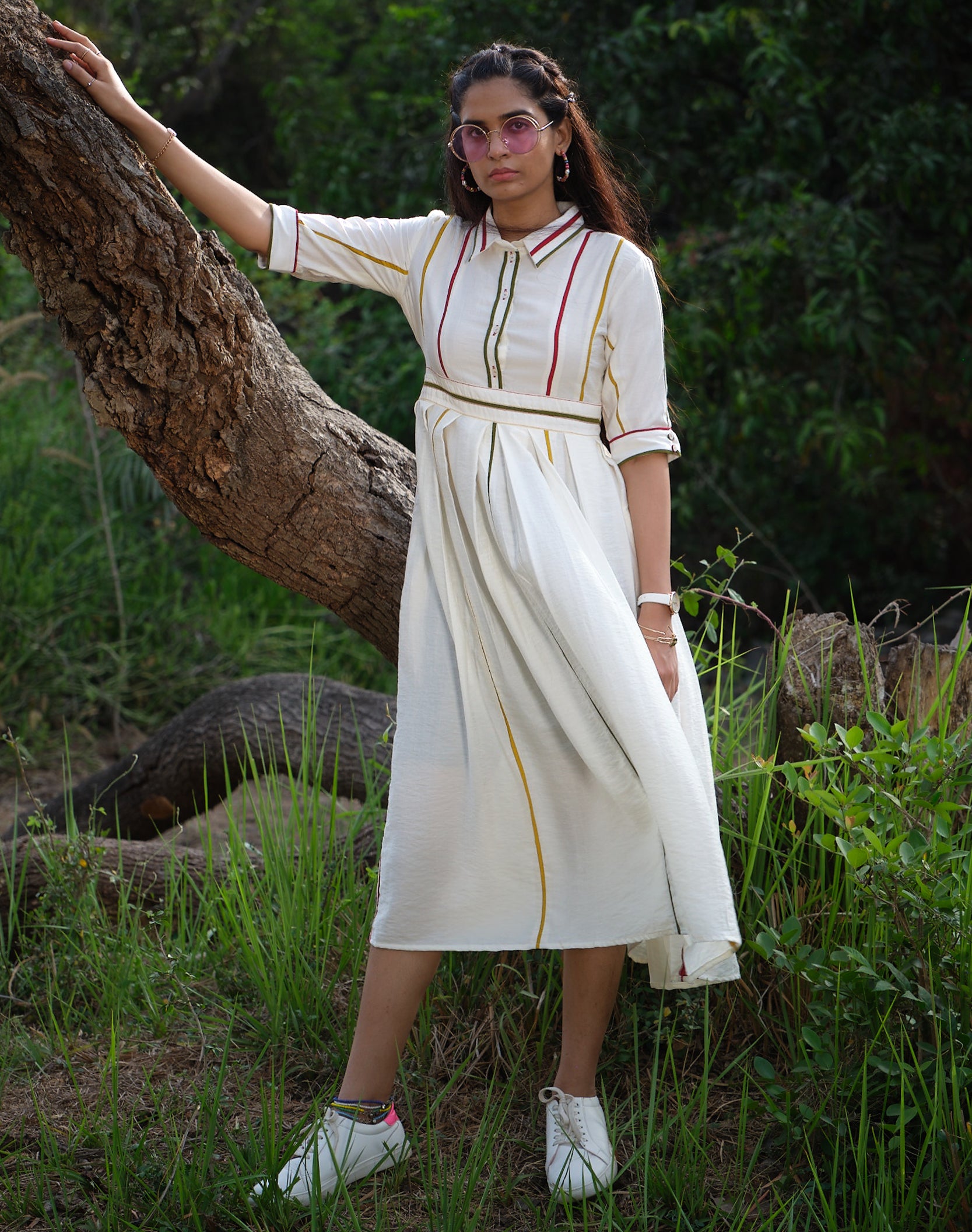 Stripe Print Flared Dress - ARH738AB