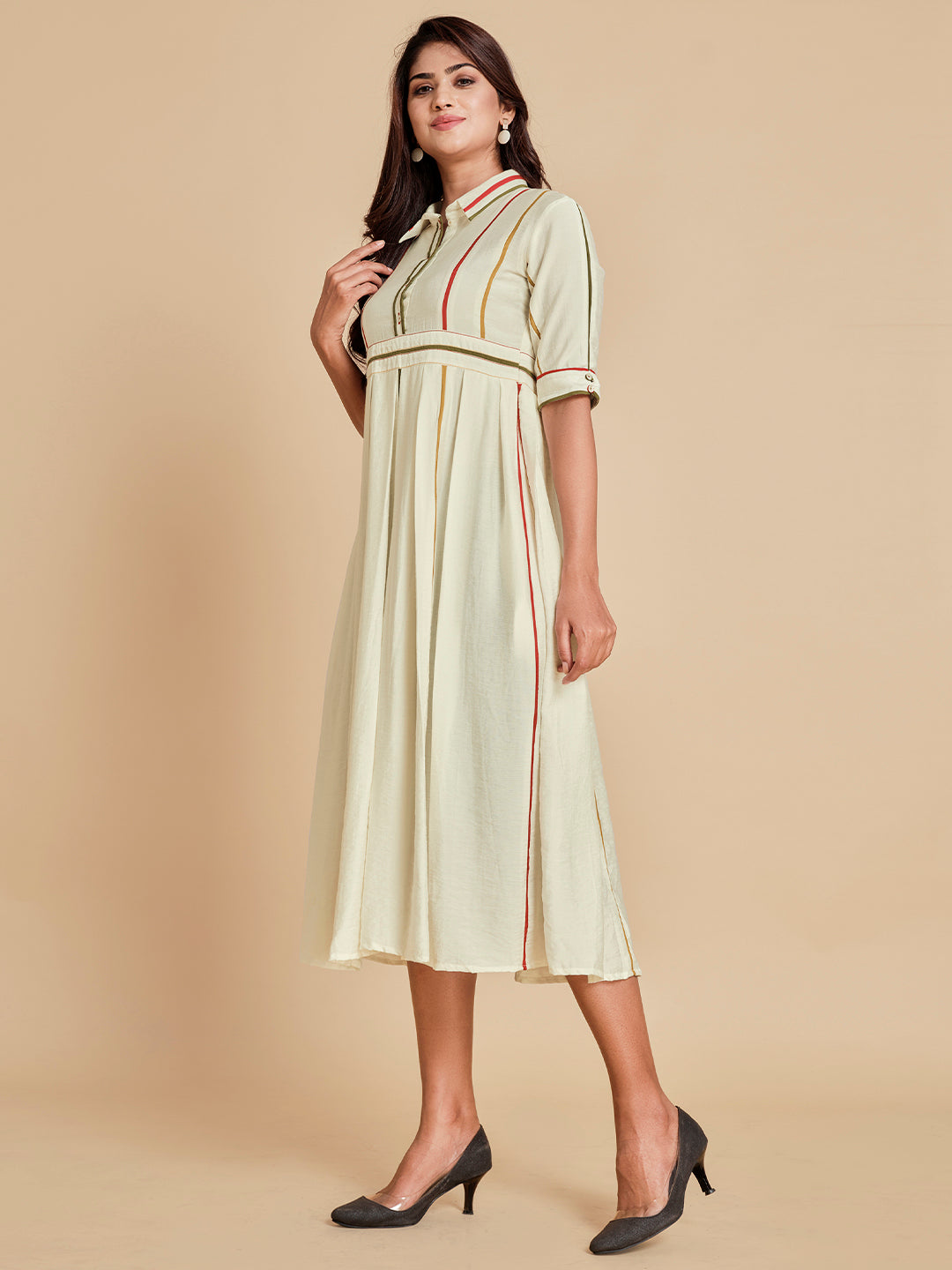 Stripe Print Flared Dress - ARH738A