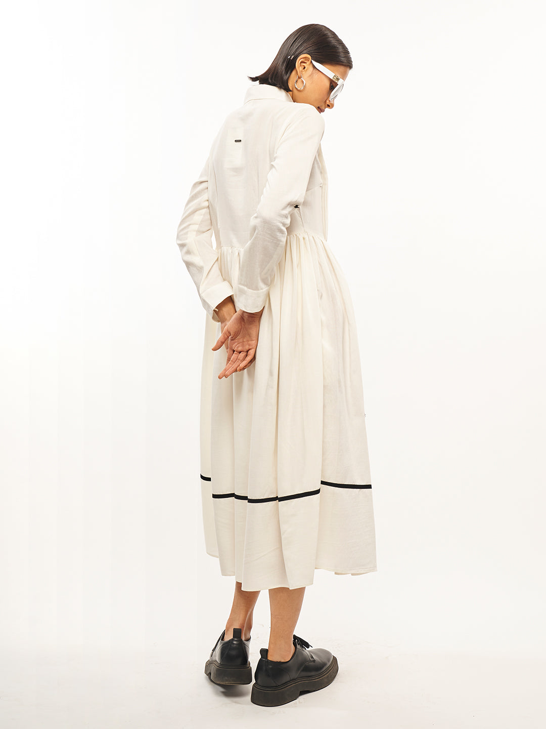 Flared Solid Shirt Dress - ARH759