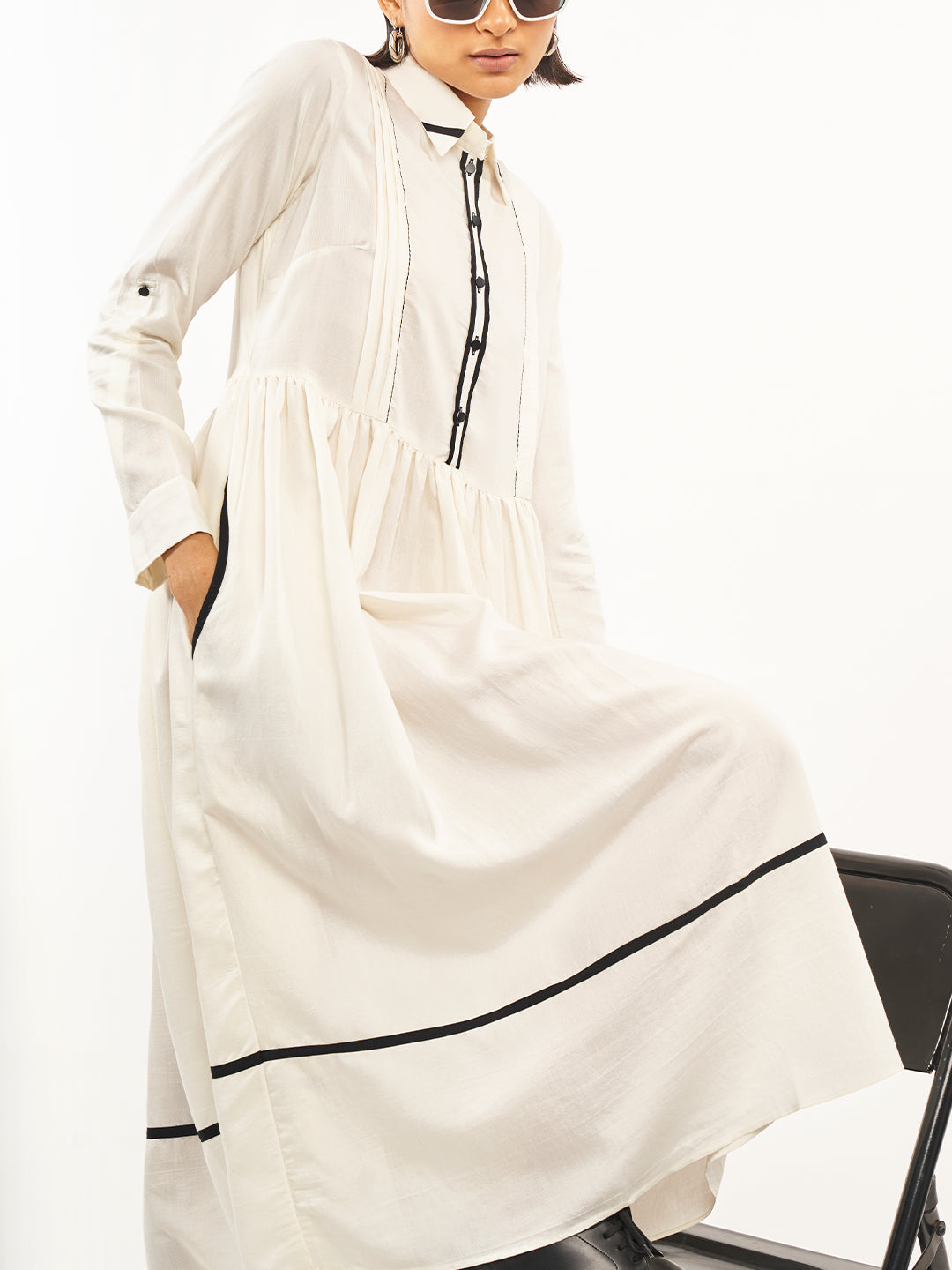 Flared Solid Shirt Dress - ARH759