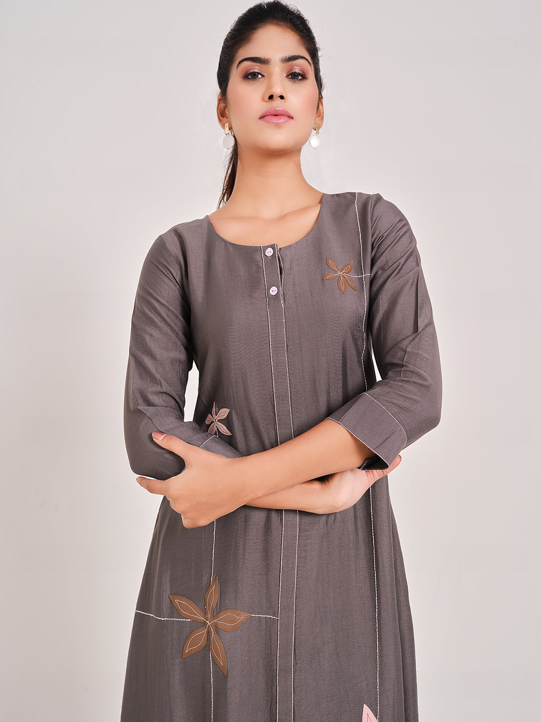 Rosy Brown Patch Work Dress - ARH827