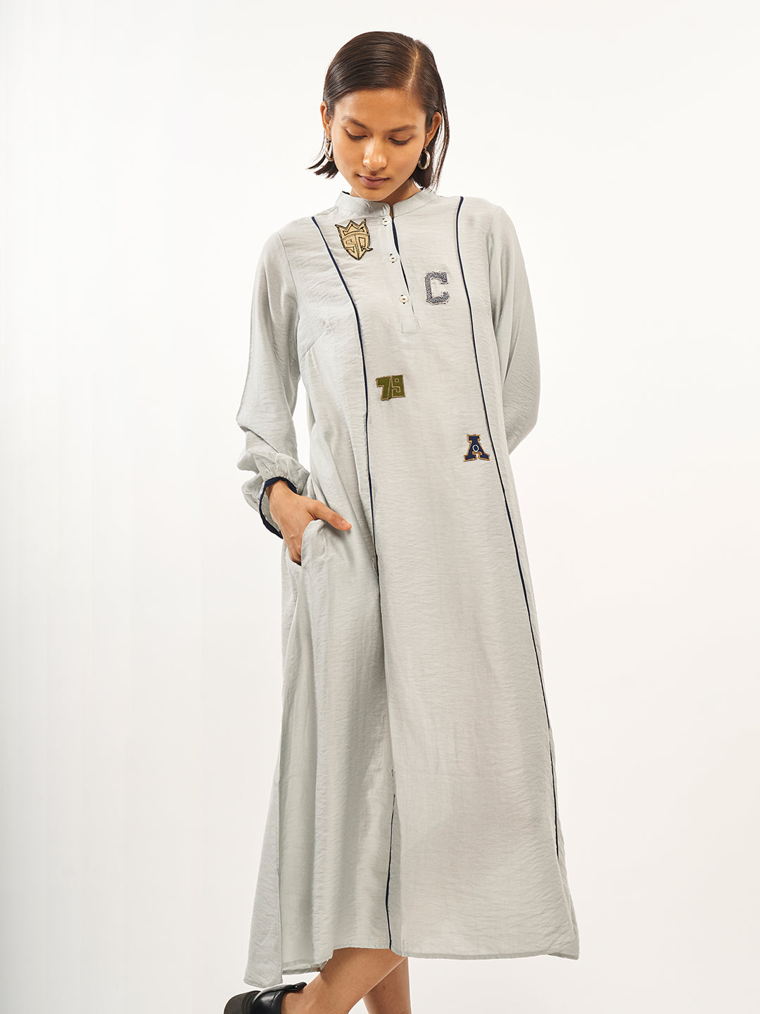 Mandarin Collar A-Line Dress - ARH839