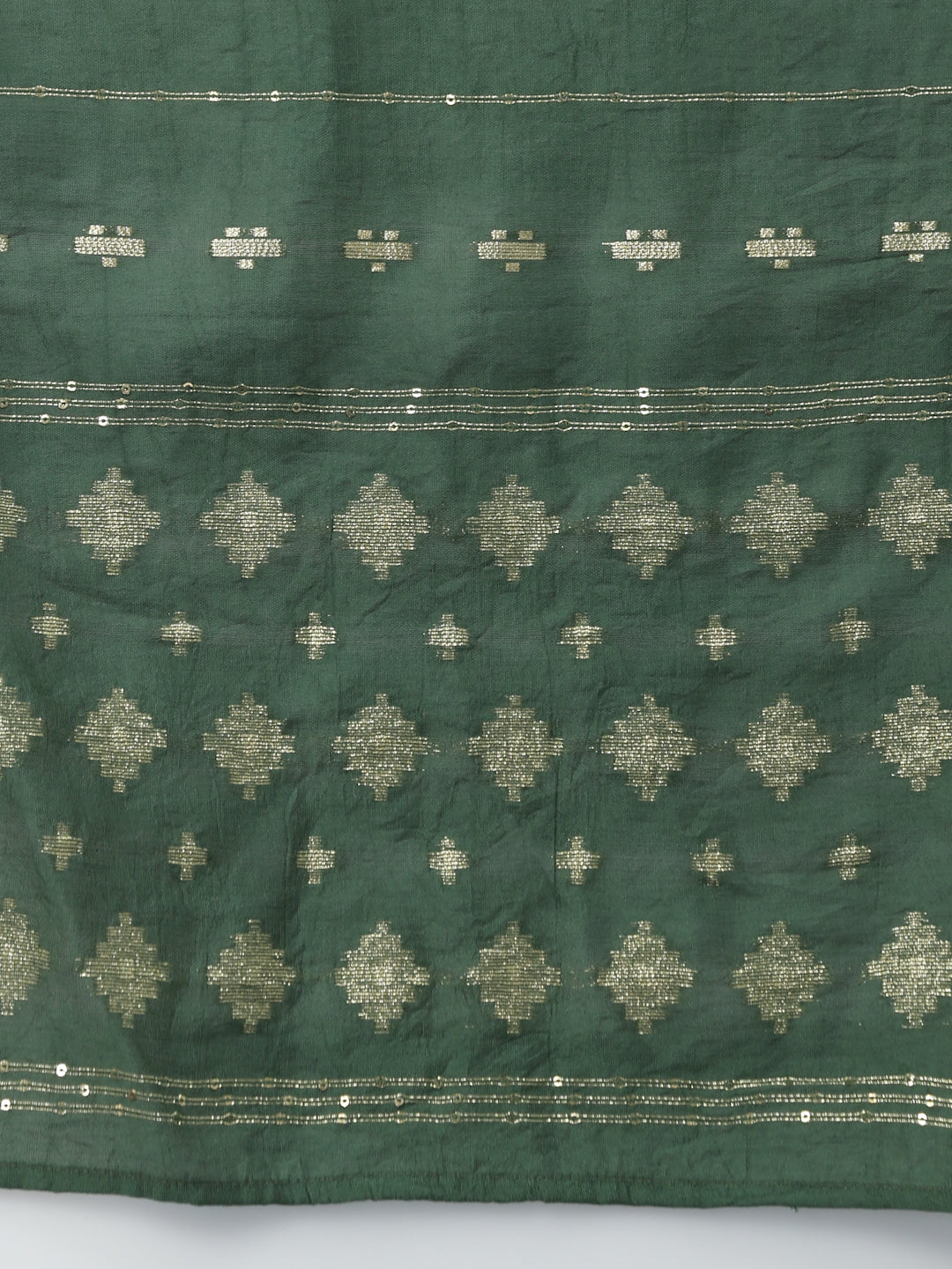 Green Embellished Gathered Kurta, Dupatta & Trouser Set - ARH841