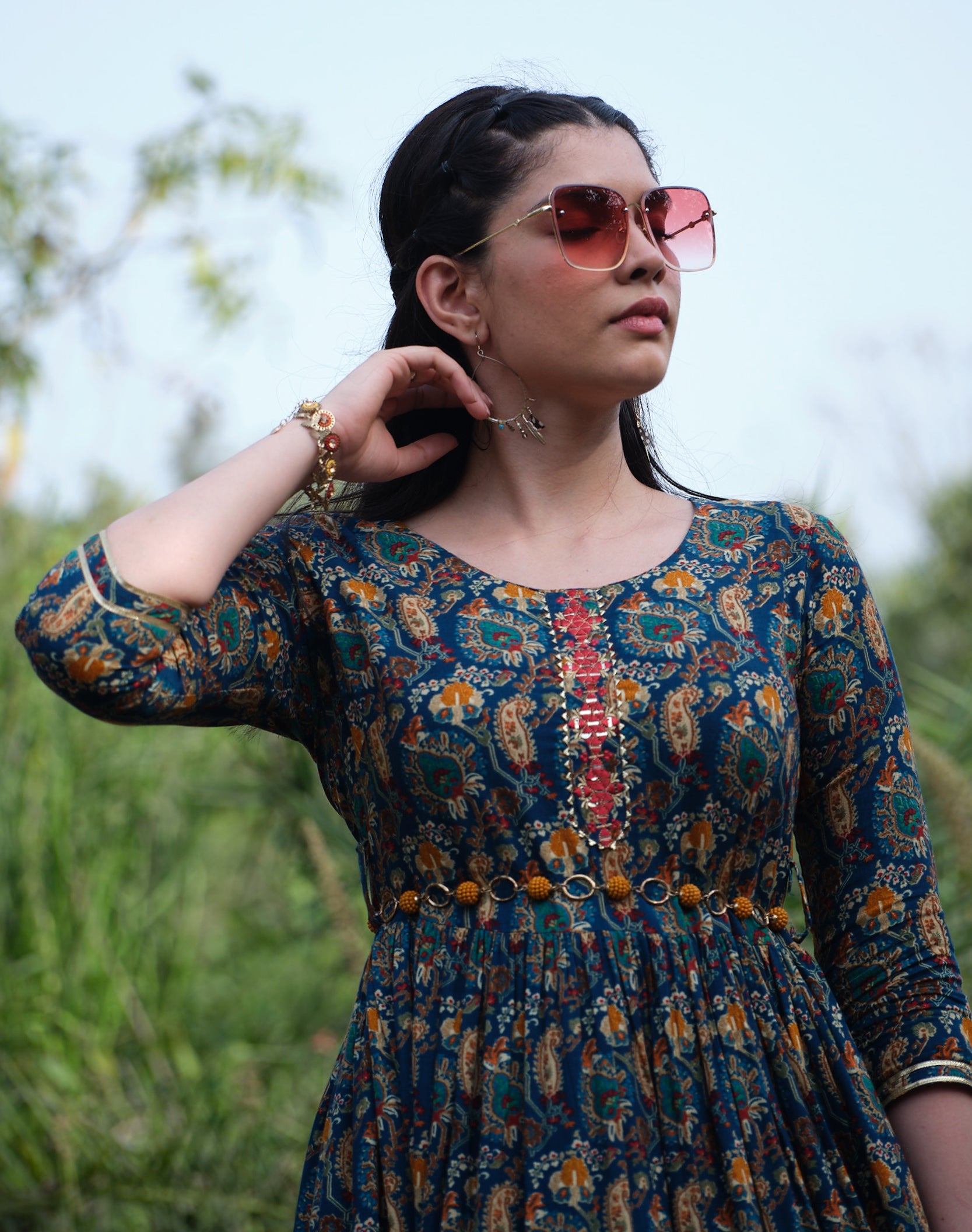 Paisley Floral Print Fit & Flared Dress - ARH884BAB