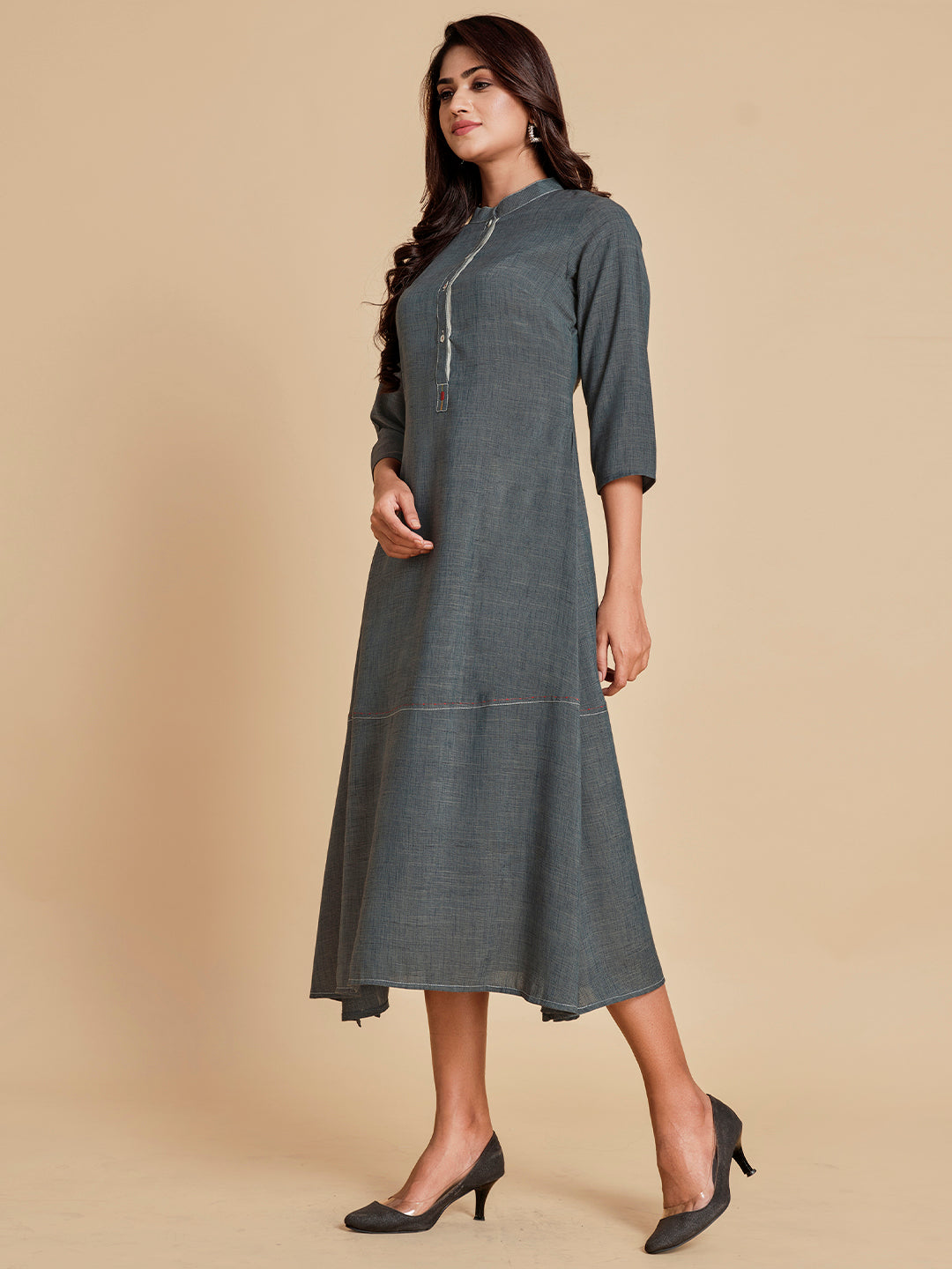 Grey A-Line Side Slit Dress - ARH895A