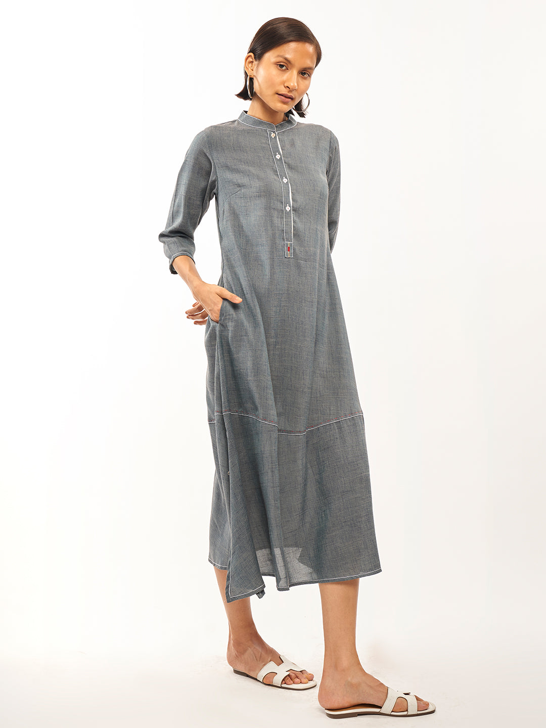 Grey A-Line Side Slit Dress - ARH895