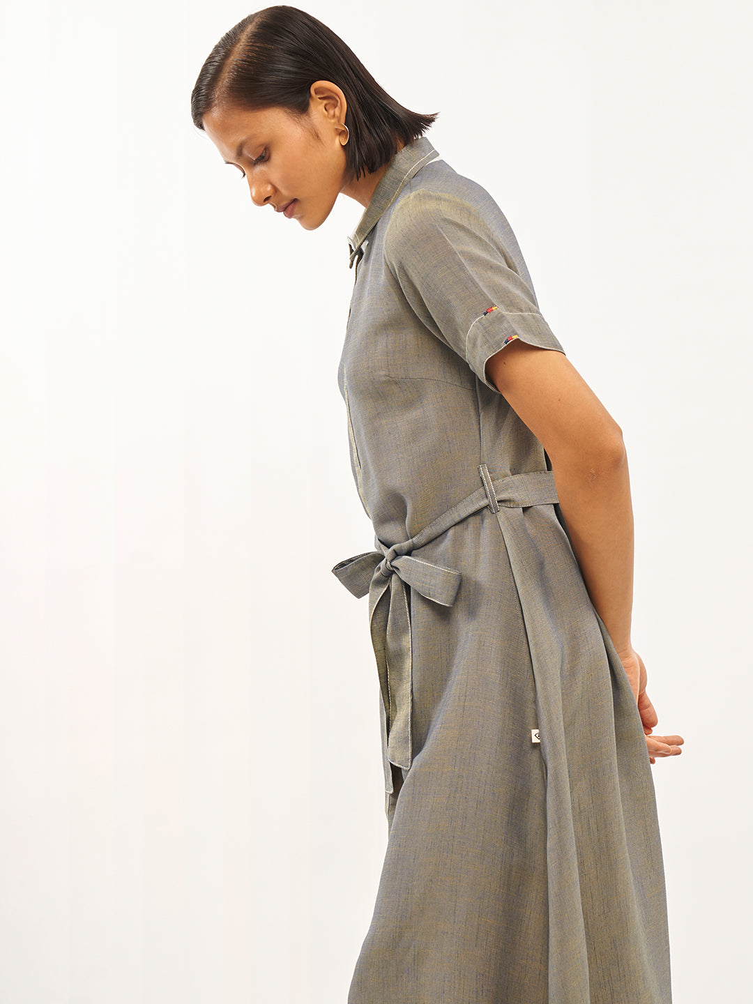 Olive Shirt Dress With Tie Up Belt - ARH909