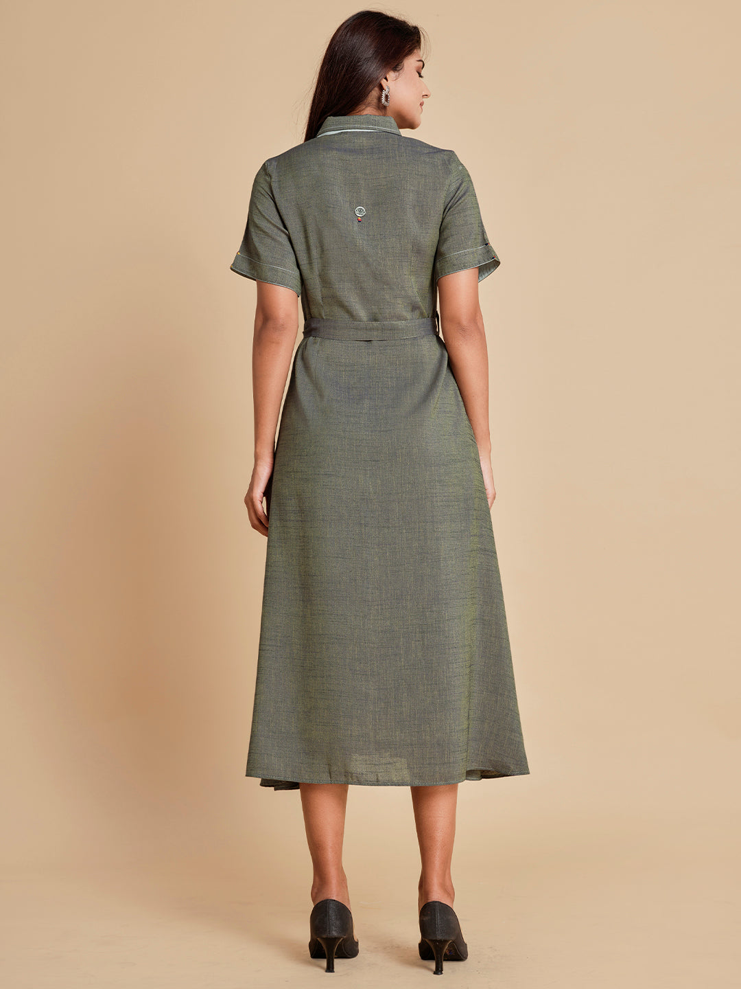 Olive Shirt Dress With Tie Up Belt - ARH909A