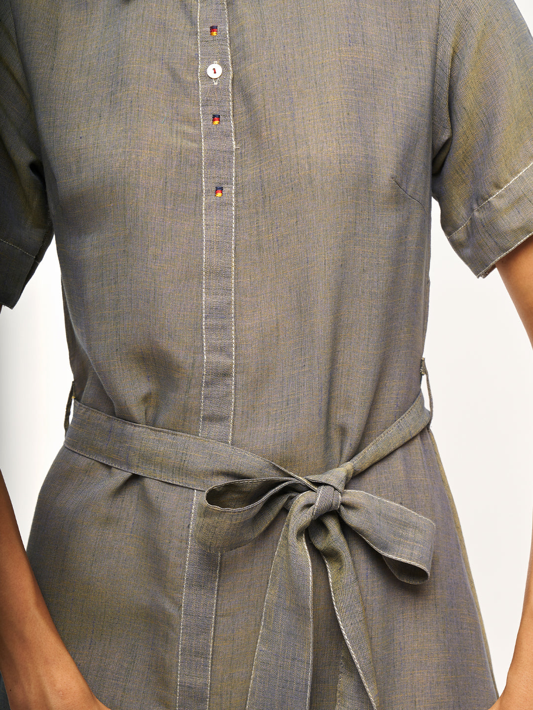 Olive Shirt Dress With Tie Up Belt - ARH909