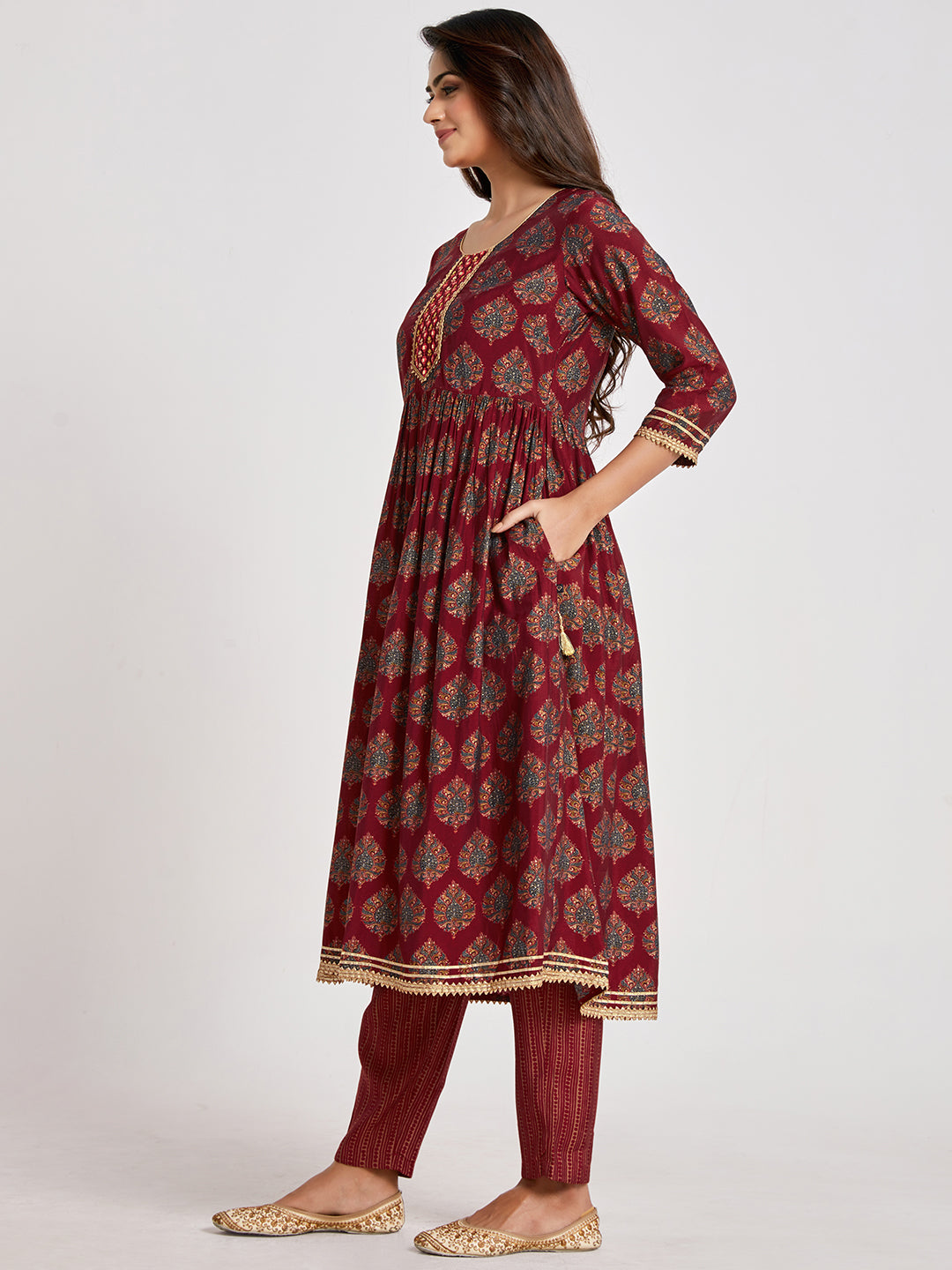 Maroon Printed Kurta Pant Set - ARH919M