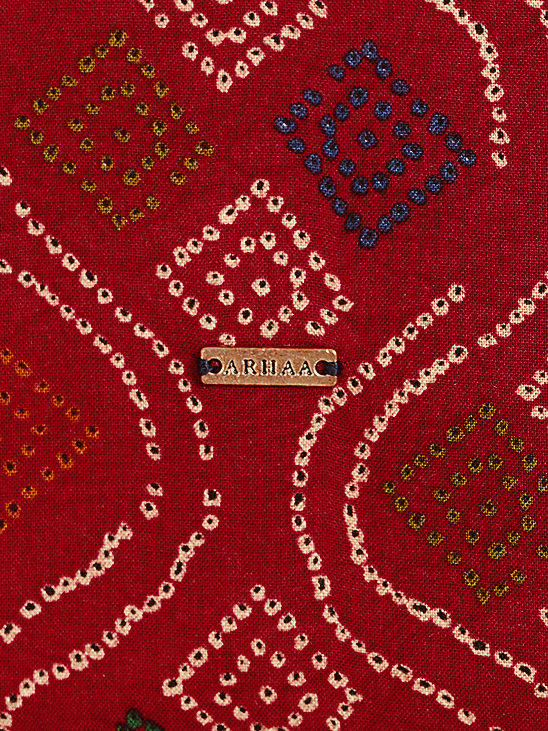 Red Printed Tie Up Neck Dress - ARH960R